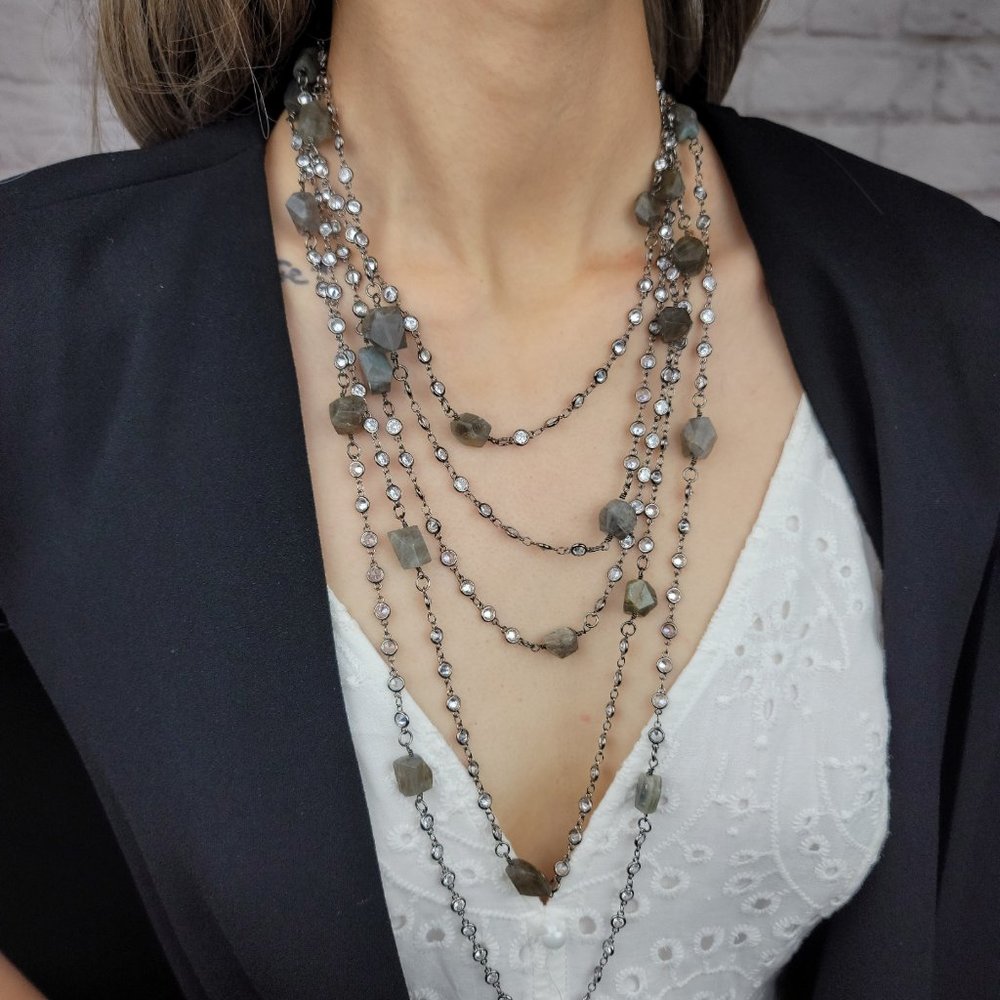NEW CZ Diamond by the Yard Labradorite Necklace - Picture 14 of 14